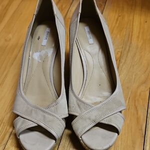 Beige Geox Peep-Toe Wedges Size 10